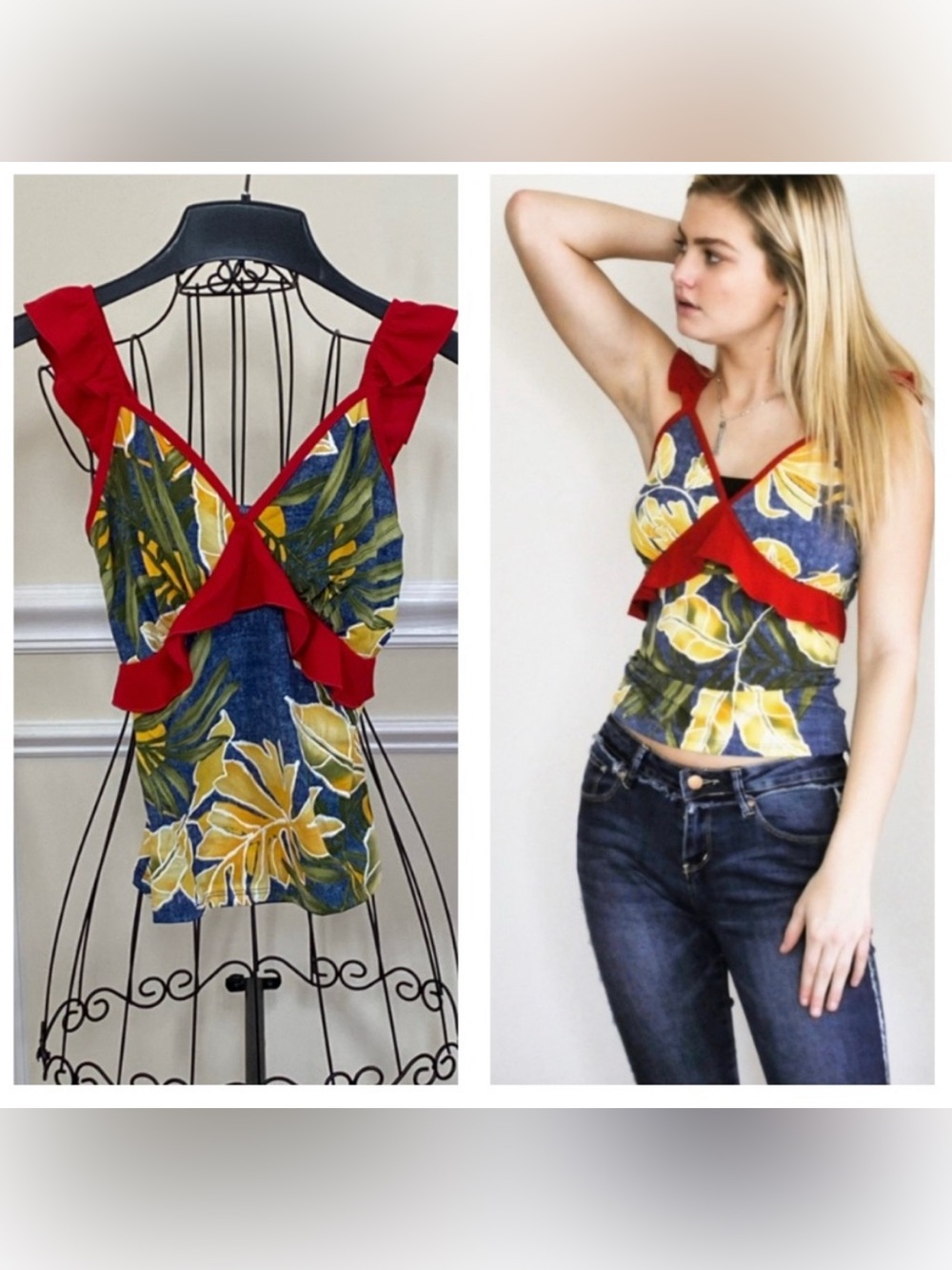 Palazzo *Made in USA* Tropical Ruffle Detail Tank